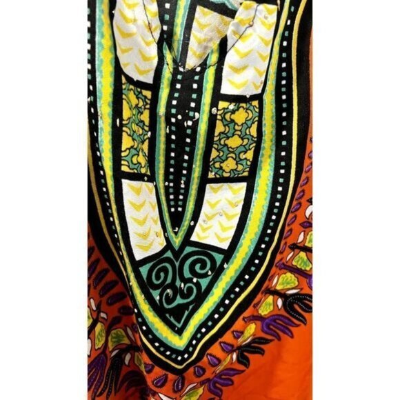 True Rock Women's Orange African Dashiki Dress Shirt/V neck Tunic Top - Picture 7 of 11